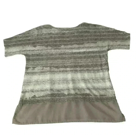 Chicos Womens Size 1 Medium Tan White Tunic Short Sleeve Top V Neck Chiffon Hem - Picture 13 of 13